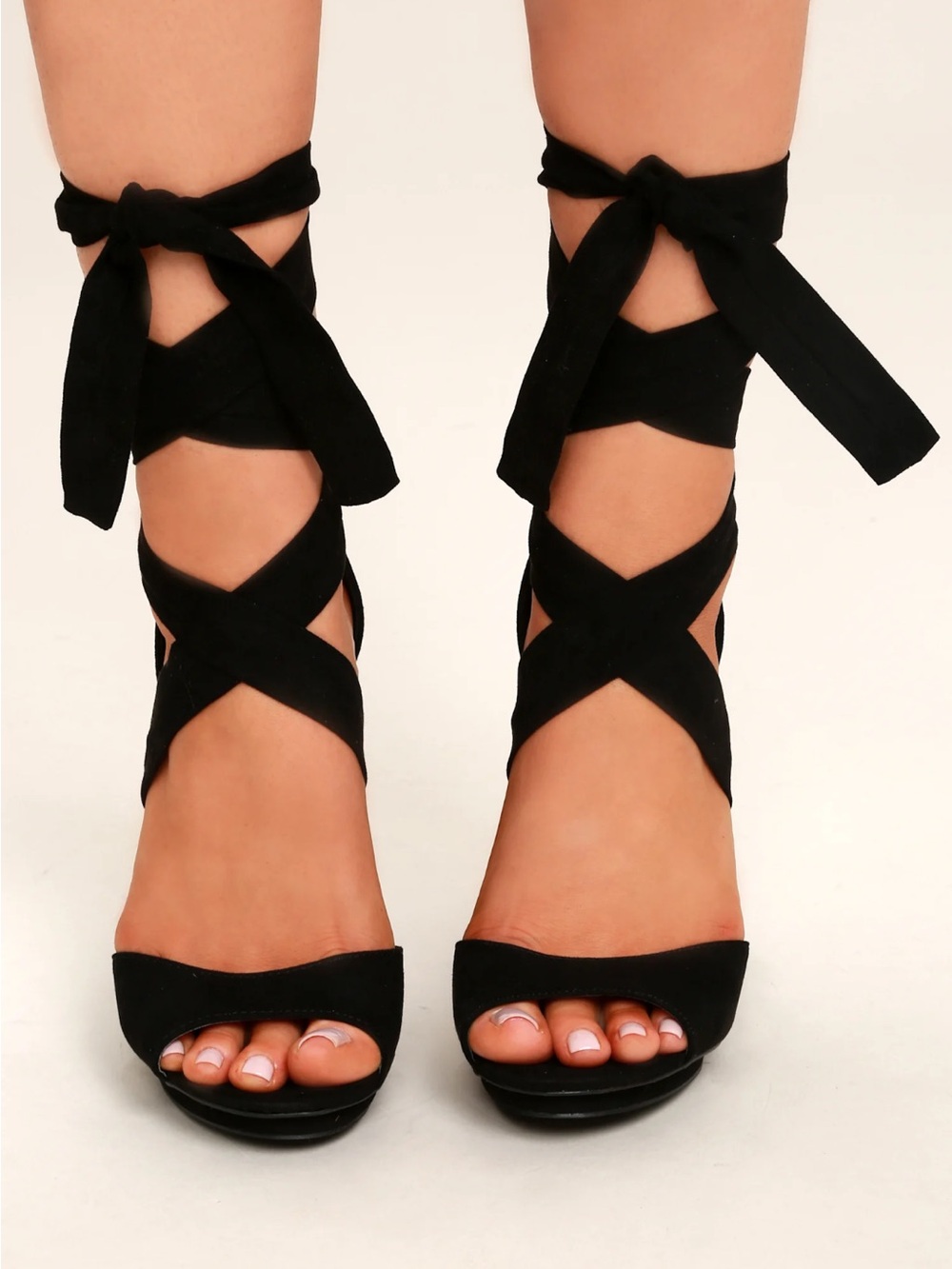 Lulu's Black Wrap-Around Ankle Heels